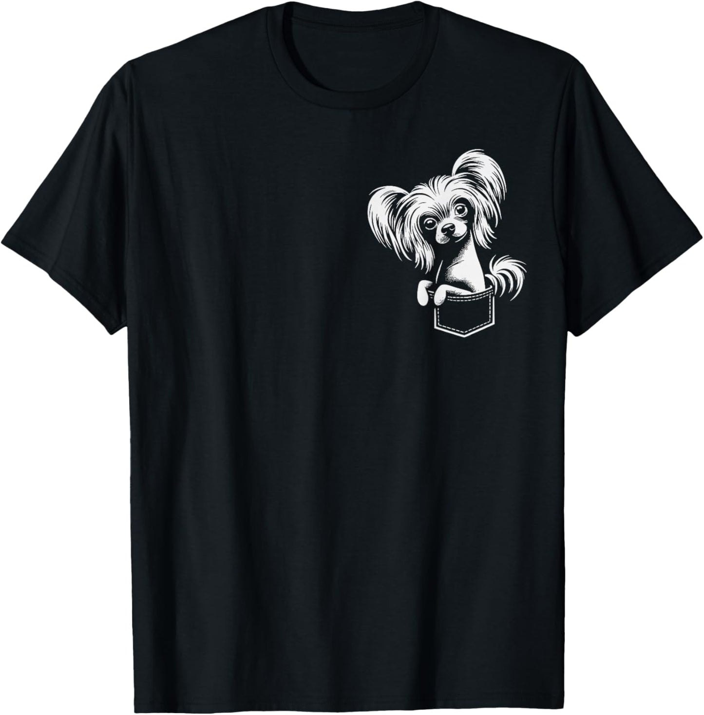 Cute Chinese Crested Dog Peeking Graphic Design , Small, Black T-Shirt - T-Shirt | Black