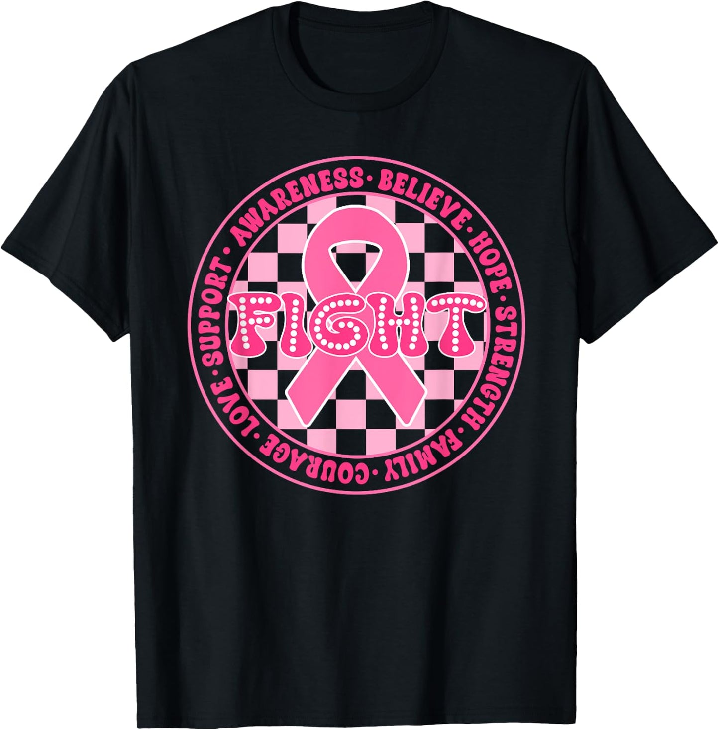 Faith Hope Love Pink Ribbon Breast Cancer Awareness Month T-Shirt - T-Shirt | Black