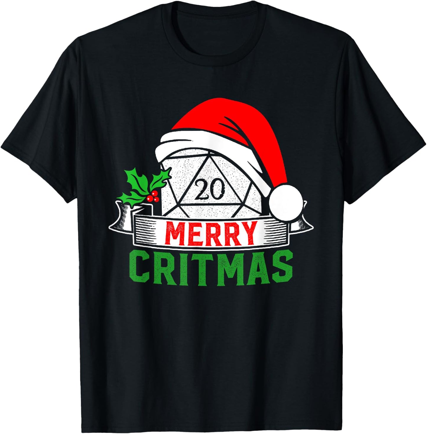 Merry Critmas Tabletop D20 RPG Gamer - Funny Christmas T-Shirt - T-Shirt | Black