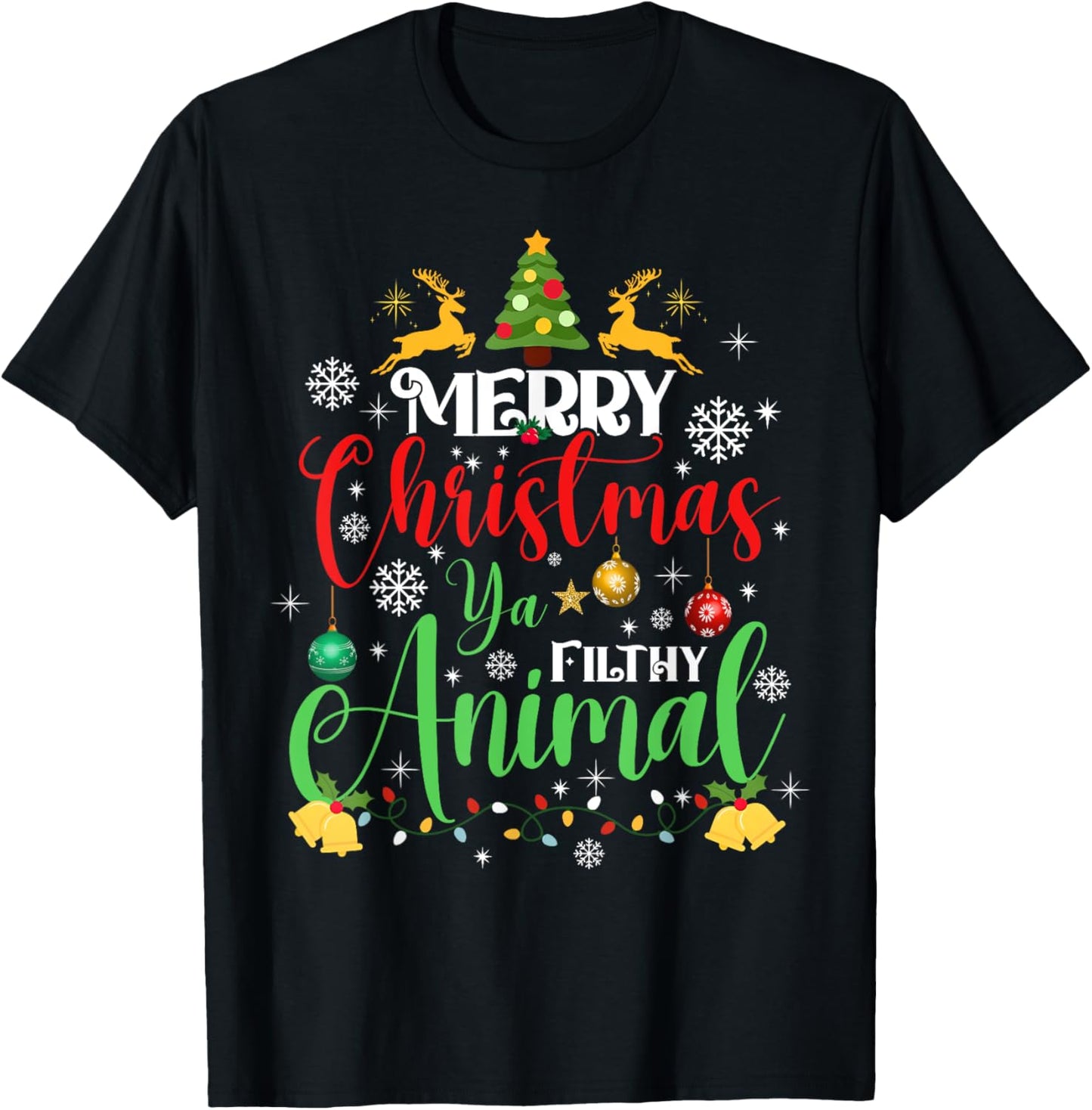 Merry Christmas Animal Filthy Ya Xmas Family Pajama T-Shirt - T-Shirt | Black