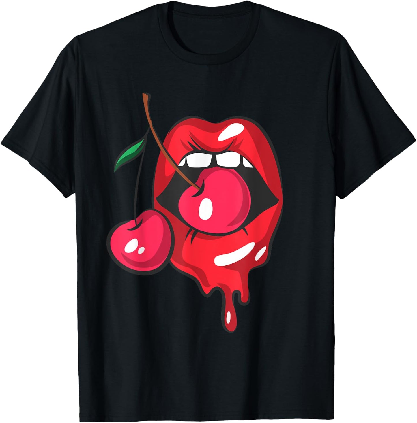 Red lips and cherries sexy trendy vintage retro Gift T-Shirt - T-Shirt | Black