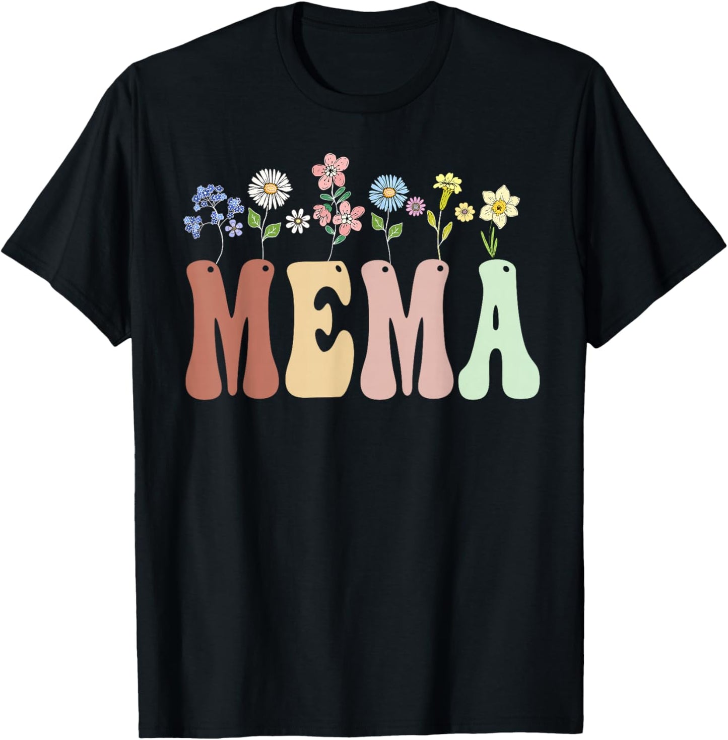 Mema Gifts Women Wildflower Floral Design Mema T-Shirt - T-Shirt | Black