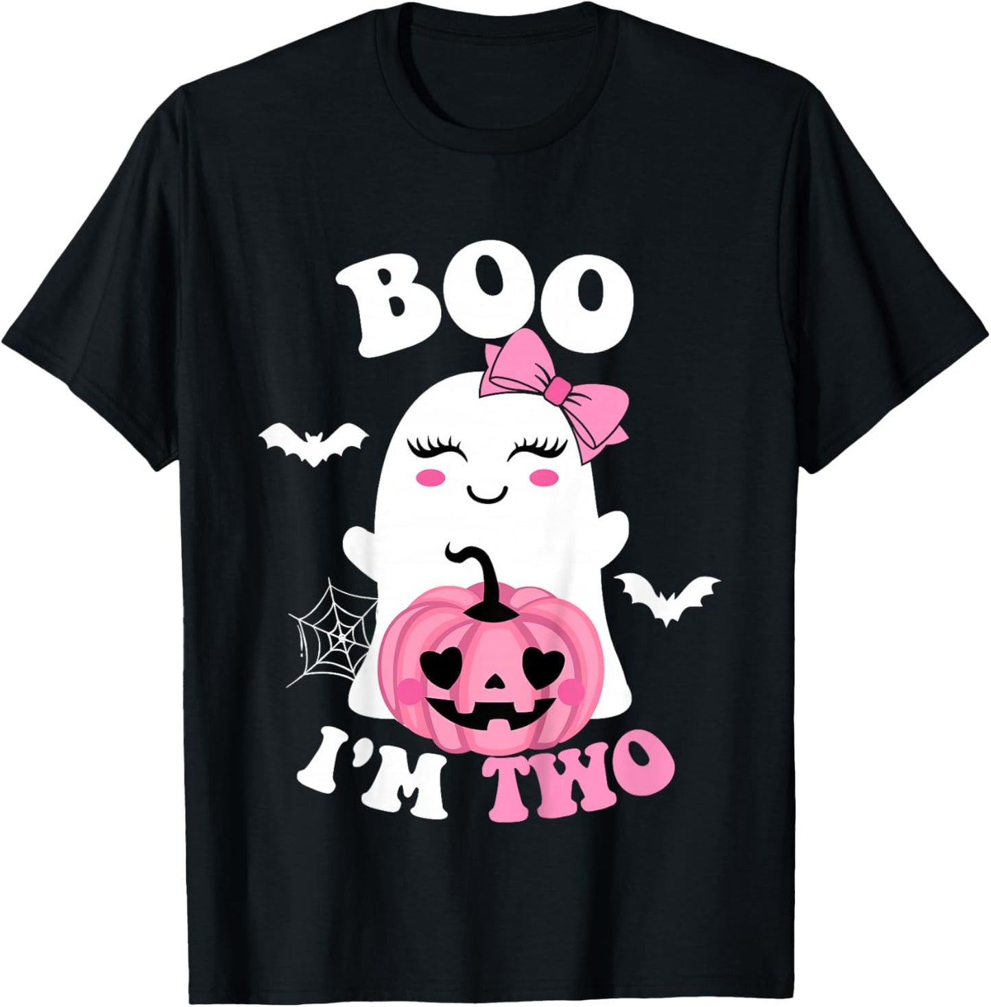 Kids Ghost Boo I'm Two Yr 2nd Birthday Kids Halloween Groovy T-Shirt - T-Shirt | Black