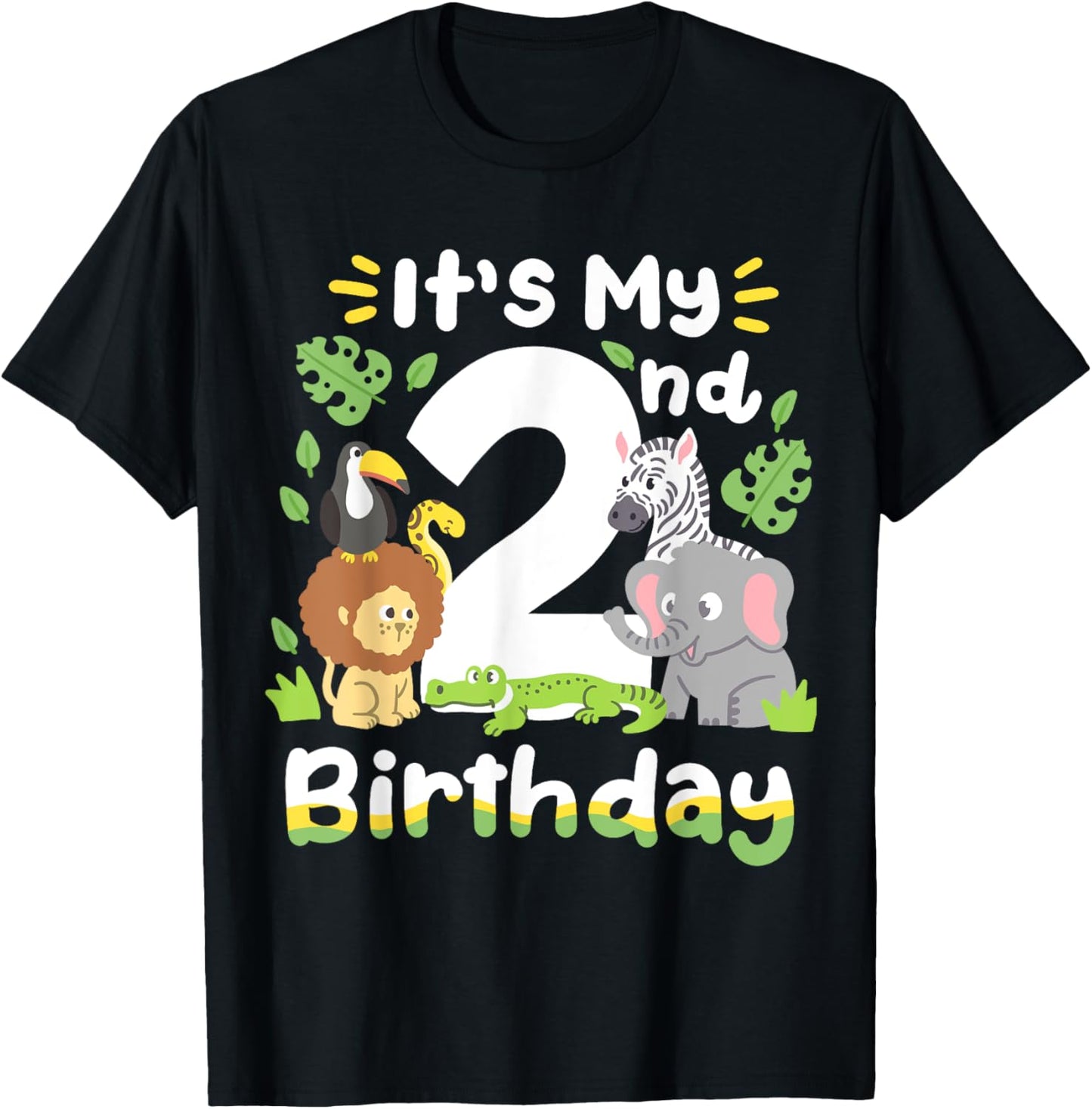 Jungle Safari 2nd Birthday Zoo Animal Two Years Old Kids T-Shirt - T-Shirt | Black