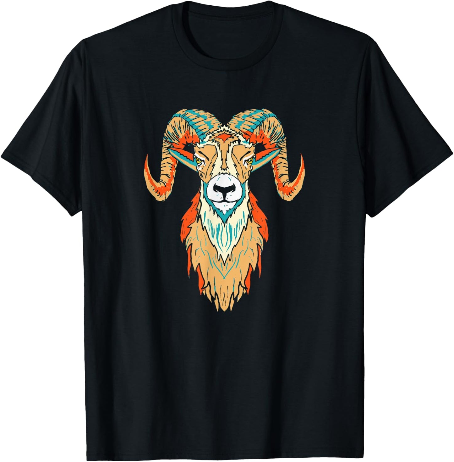Artistic Big Horn Sheep Ram Head 80s Vibe Sketch Graphic T-Shirt - T-Shirt | Black