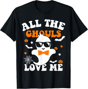 Halloween All The Ghouls Love Me Ghost Kids Boys Halloween T-Shirt - T-Shirt | Black