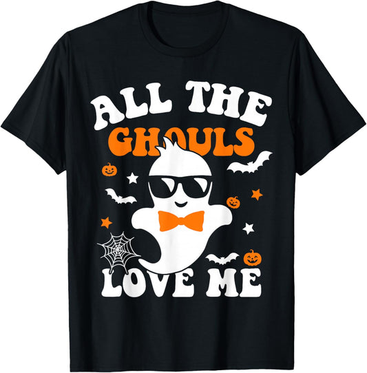 Halloween All The Ghouls Love Me Ghost Kids Boys Halloween T-Shirt - T-Shirt | Black