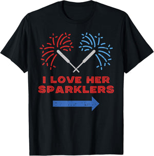 Love Her Sparklers Matching Couple 4th Of July Men Boyfriend T-Shirt - T-Shirt | Black