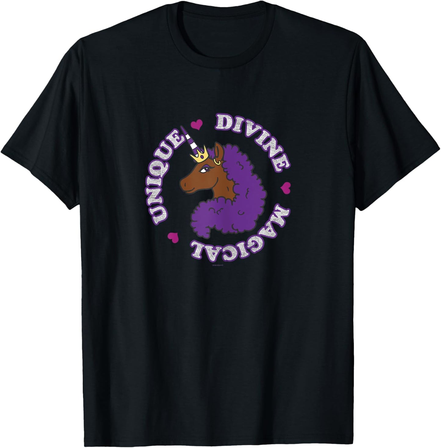 Afro Unicorn Unique Divine Magical Unique Purple Mane T-Shirt - T-Shirt | Black