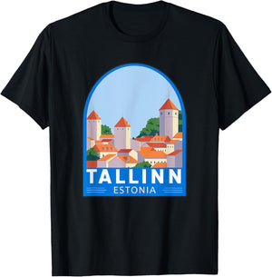 Tallinn Estonia Retro Emblem Vintage T-Shirt - T-Shirt | Black
