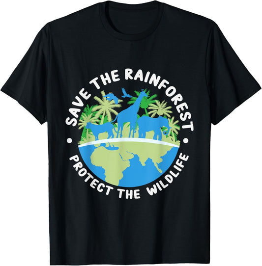 Save the Rainforest Protect the Wildlife T-Shirt - T-Shirt | Black