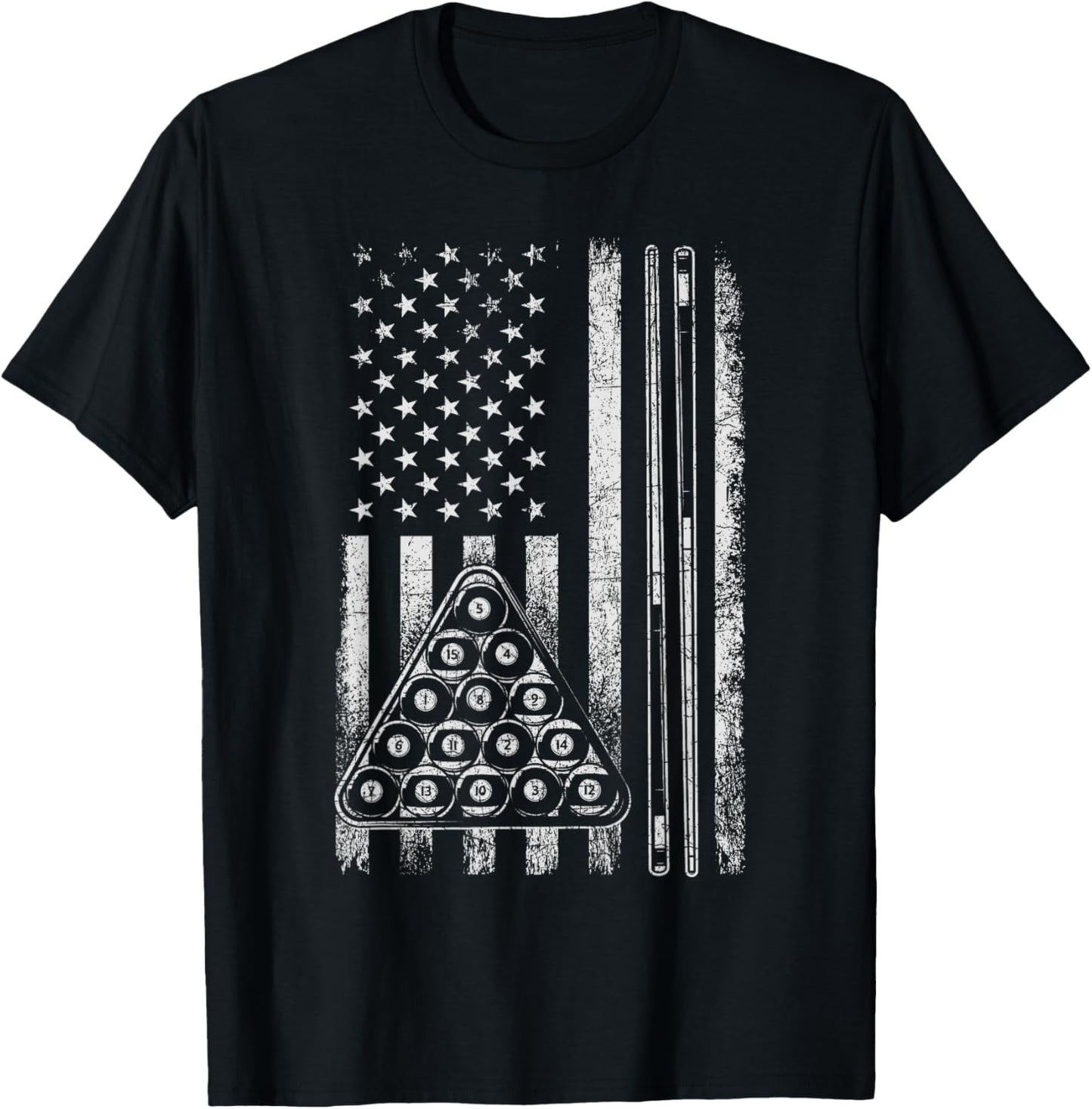 Billiard Game - USA American Flag Pool Player Sports Lover T-Shirt - T-Shirt | Black