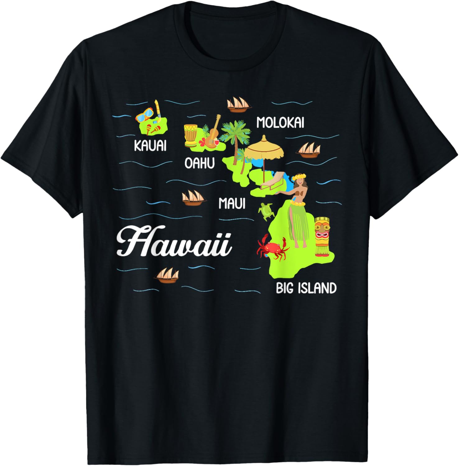 Hawaiian Islands Map Vacation Souvenir Hawaii Travel Lover T-Shirt - T-Shirt | Black