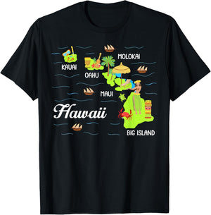 Hawaiian Islands Map Vacation Souvenir Hawaii Travel Lover T-Shirt - T-Shirt | Black