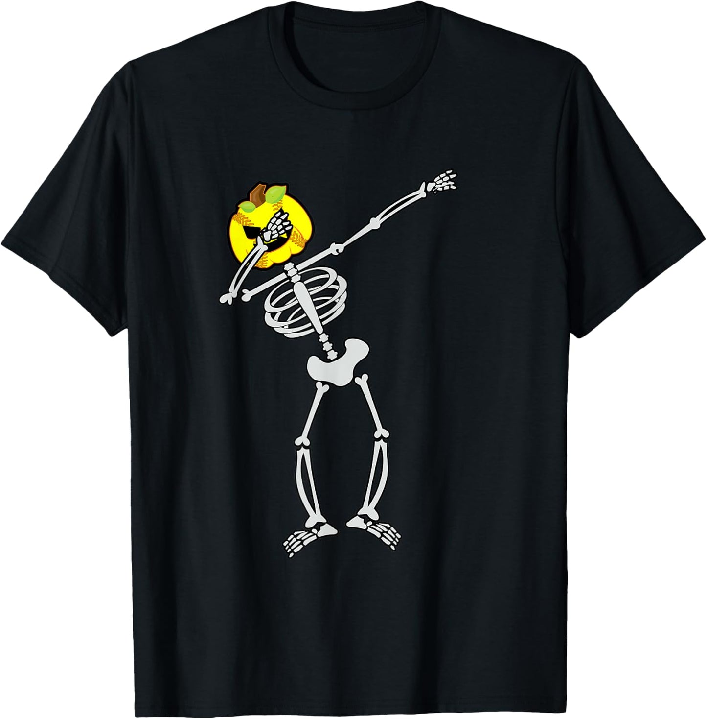 Softball Halloween Skeleton Dabbing Pumpkin T-Shirt - T-Shirt | Black