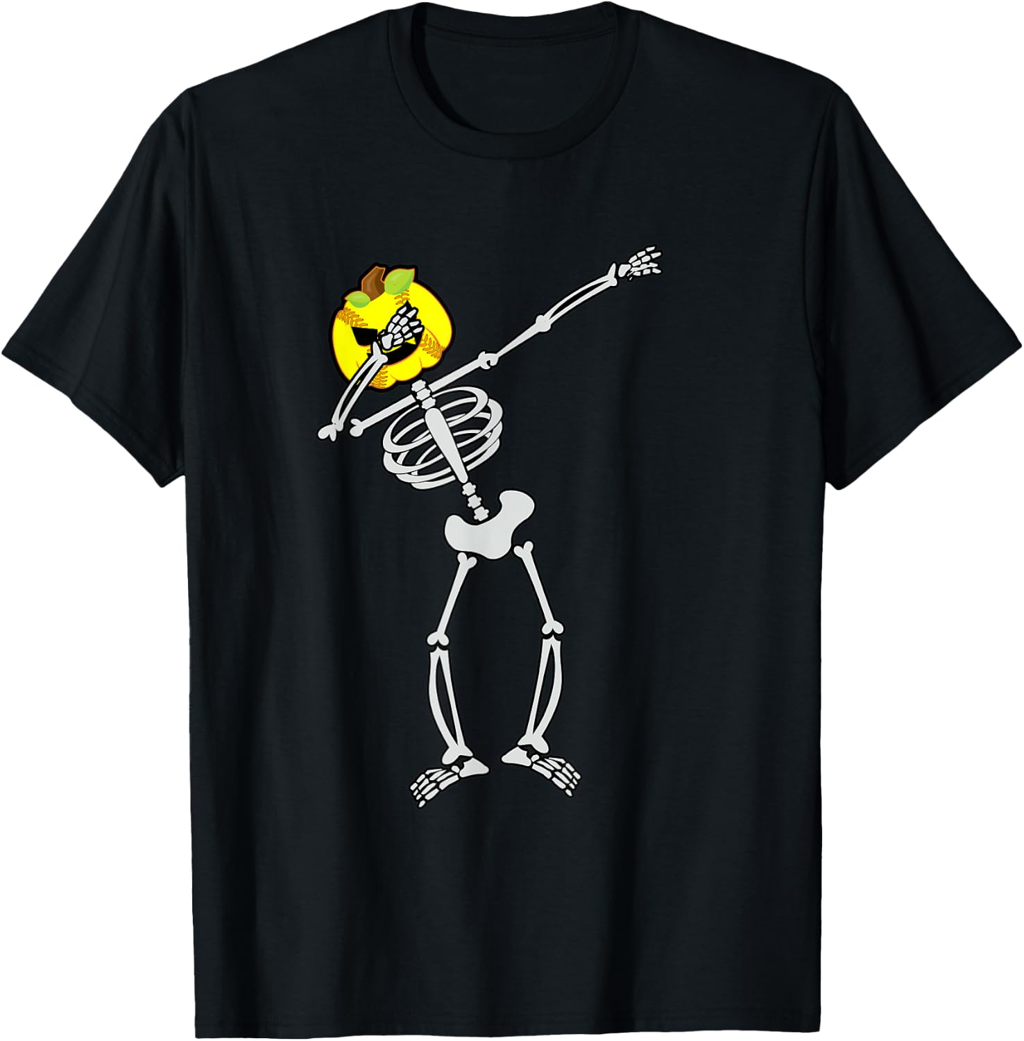 Softball Halloween Skeleton Dabbing Pumpkin T-Shirt - T-Shirt | Black