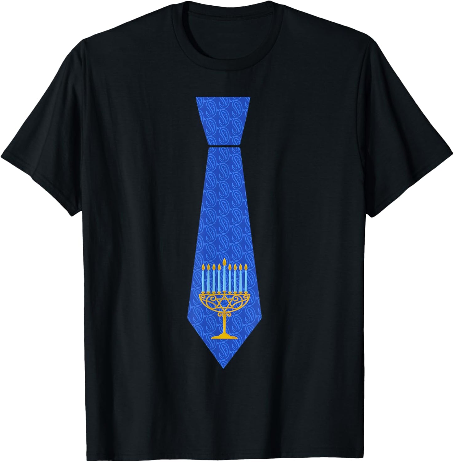 Funny Hanukkah Blue Necktie Menorah Jew Boys Costume T-Shirt - T-Shirt | Black