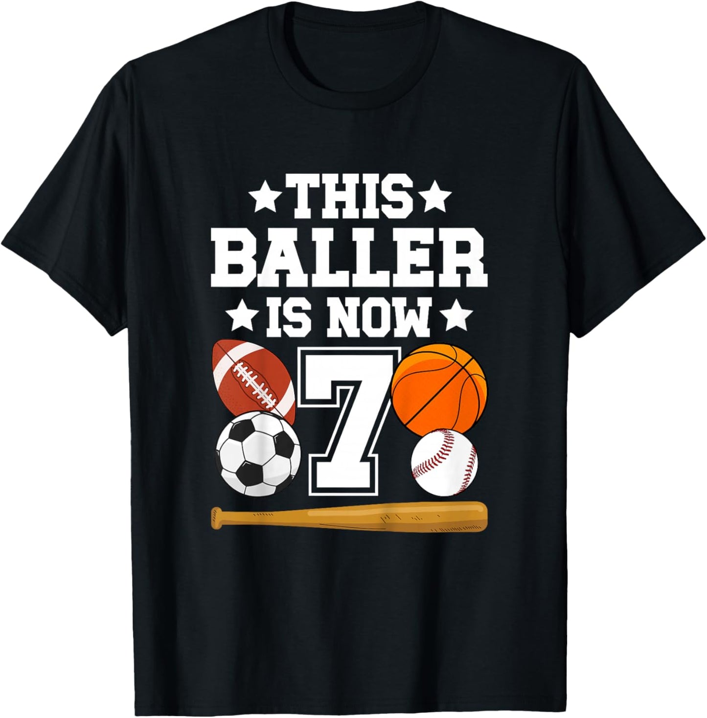 Kids 7th Birthday Sports Birthday Party Seven Year Old Boy T-Shirt - T-Shirt | Black