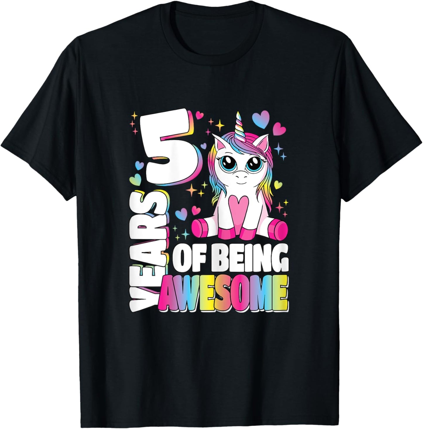 5 Years Of Being Awesome 5th Birthday Unicorn Girls Kids T-Shirt - T-Shirt | Black