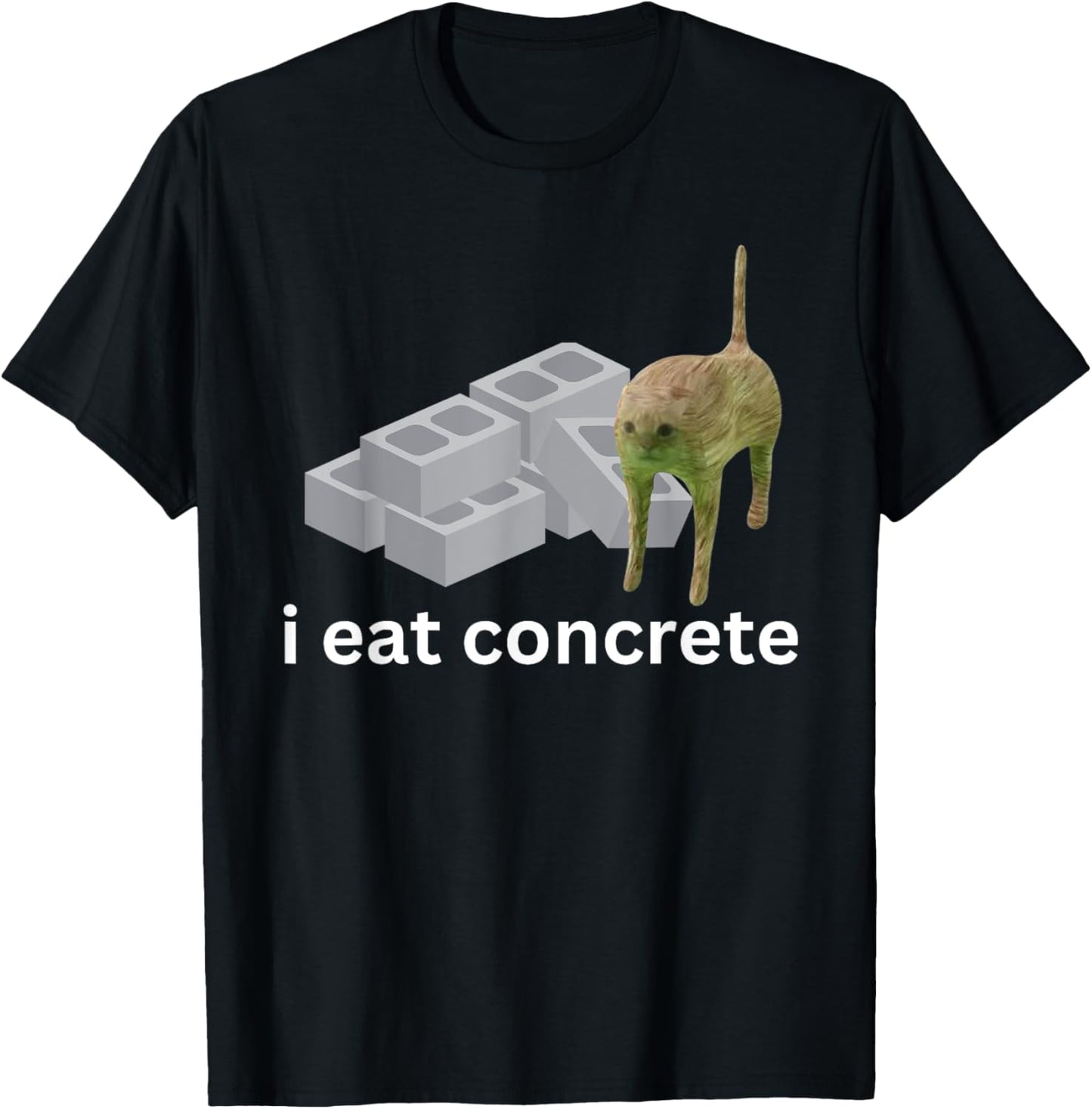 I Eat Concrete Funny Cursed Cat Meme Men Women T-Shirt - T-Shirt | Black