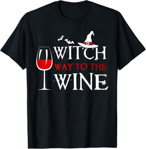 Halloween Drinking Shirt Witch Way To The Wine T-Shirt - T-Shirt | Black
