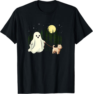 West Highland White Terrier Westie Walking Ghost Halloween T-Shirt - T-Shirt | Black