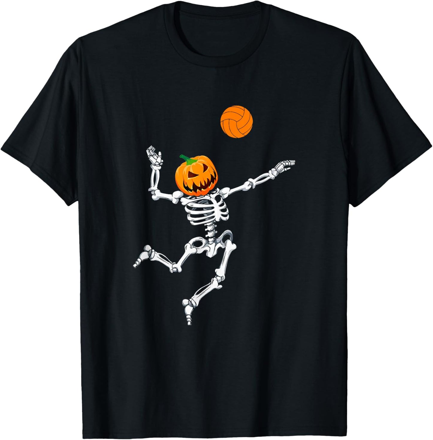 Skeleton Volleyball Halloween Pumpkin T-Shirt - T-Shirt | Black