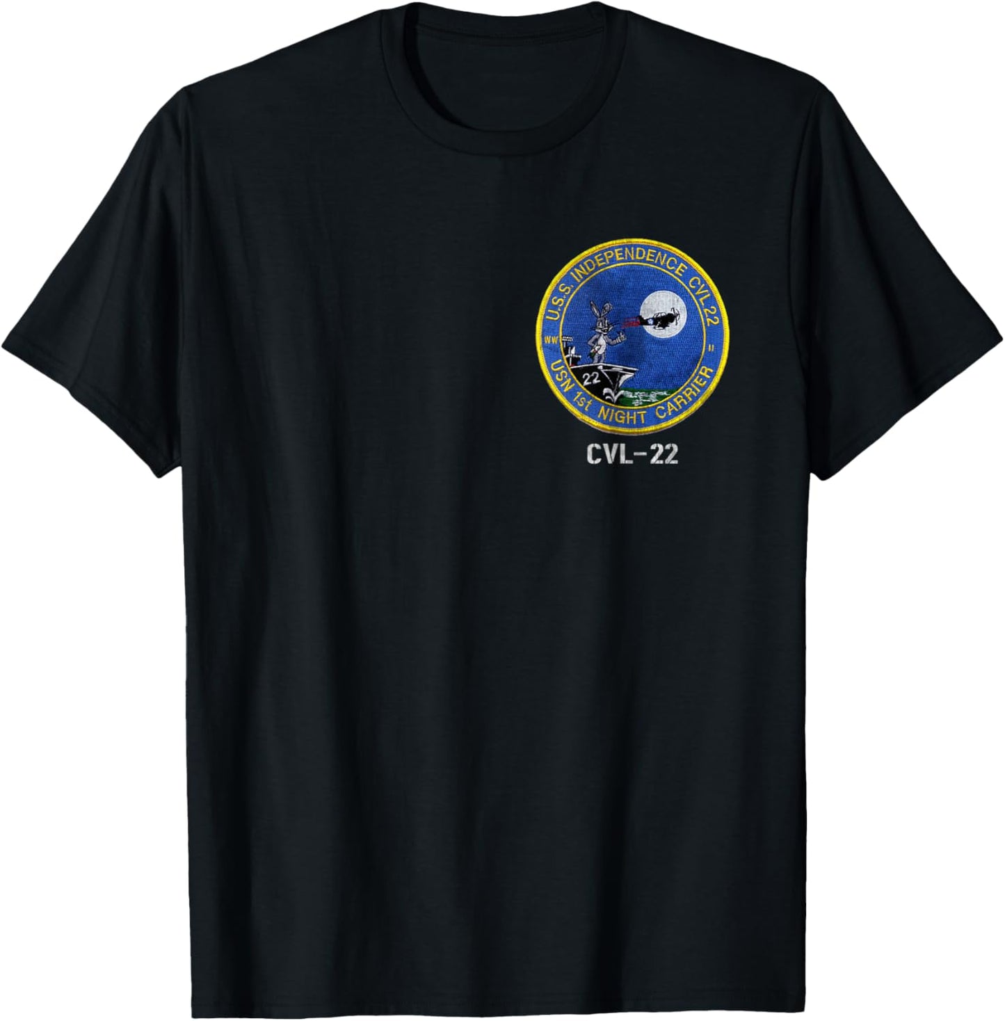 USS Independence CVL-22 Logo American Flag Aircraft Carrier T-Shirt - T-Shirt | Black