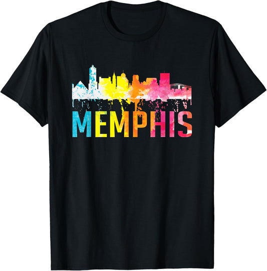Memphis Tennessee Watercolor Art City Skyline Souvenir Gift T-Shirt - T-Shirt | Black