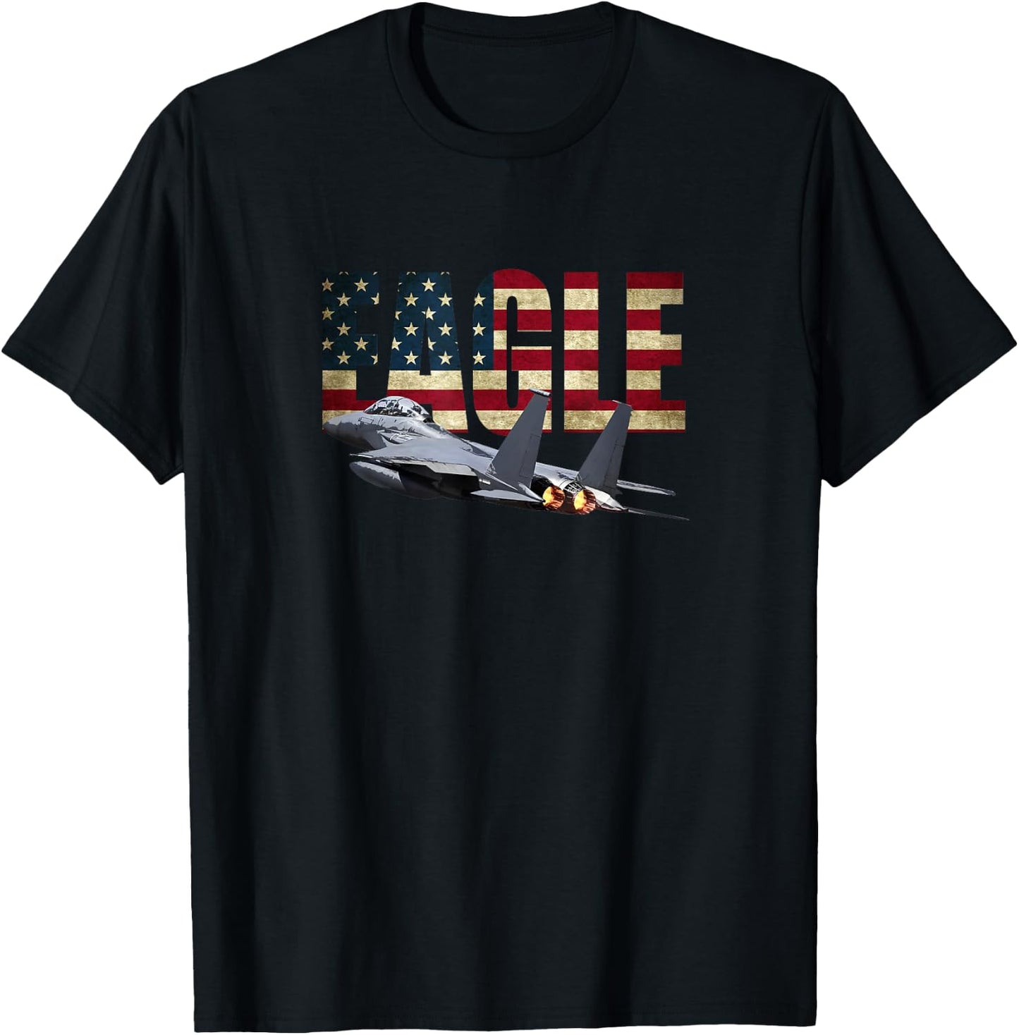 F-15 Eagle Fighter Plane Jet Us Flag T-Shirt - T-Shirt | Black