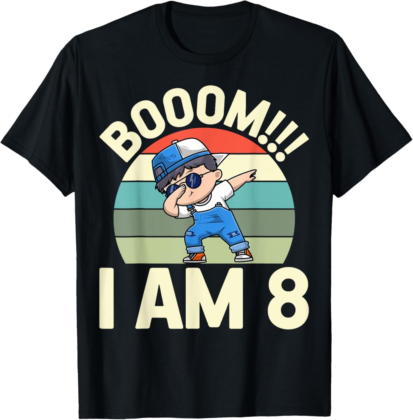 Boom I Am 8 Dabbing Boy Retro 8th Birthday Party T-Shirt - T-Shirt | Black