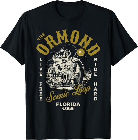 Ormond Scenic Loop Florida Motorcycle Ride Vintage Design T-Shirt - T-Shirt | Black