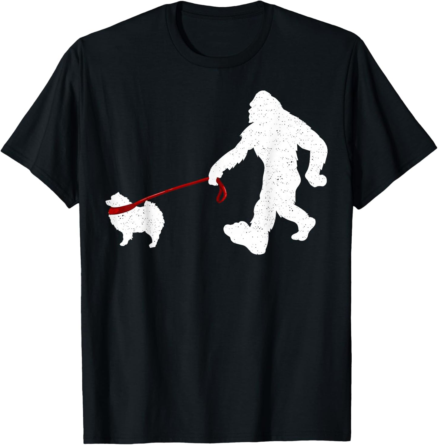 Funny Bigfoot Walking With Keeshond Dog Gifts T-Shirt - T-Shirt | Black