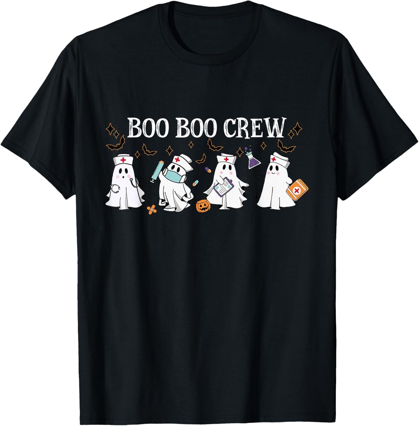 Boo Boo Crew Ghost Nurse Funny Nurse Cute Ghost Halloween T-Shirt - T-Shirt | Black