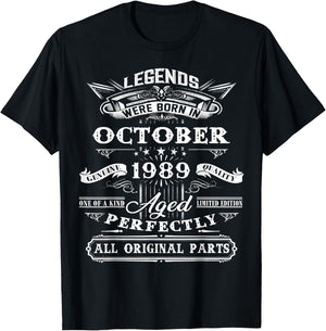 Legend Born In October 1989 35th Birthday Gift 35 Years Old T-Shirt - T-Shirt | Black