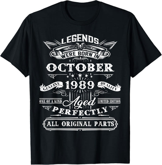 Legend Born In October 1989 35th Birthday Gift 35 Years Old T-Shirt - T-Shirt | Black
