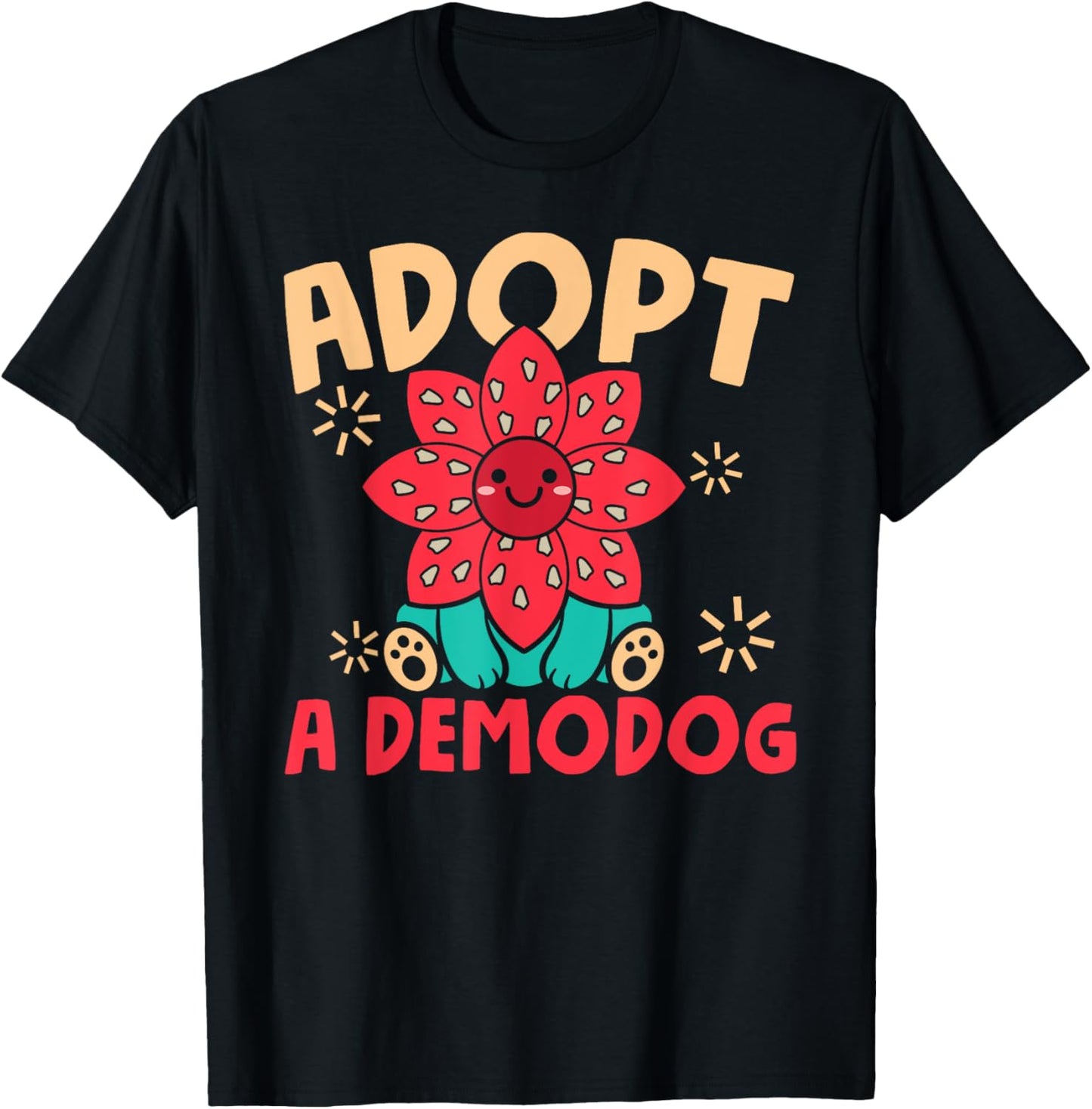 Dog Lover Funny Adopt A Demodog -Adults Black Modern Cartoon T-Shirt - T-Shirt | Black