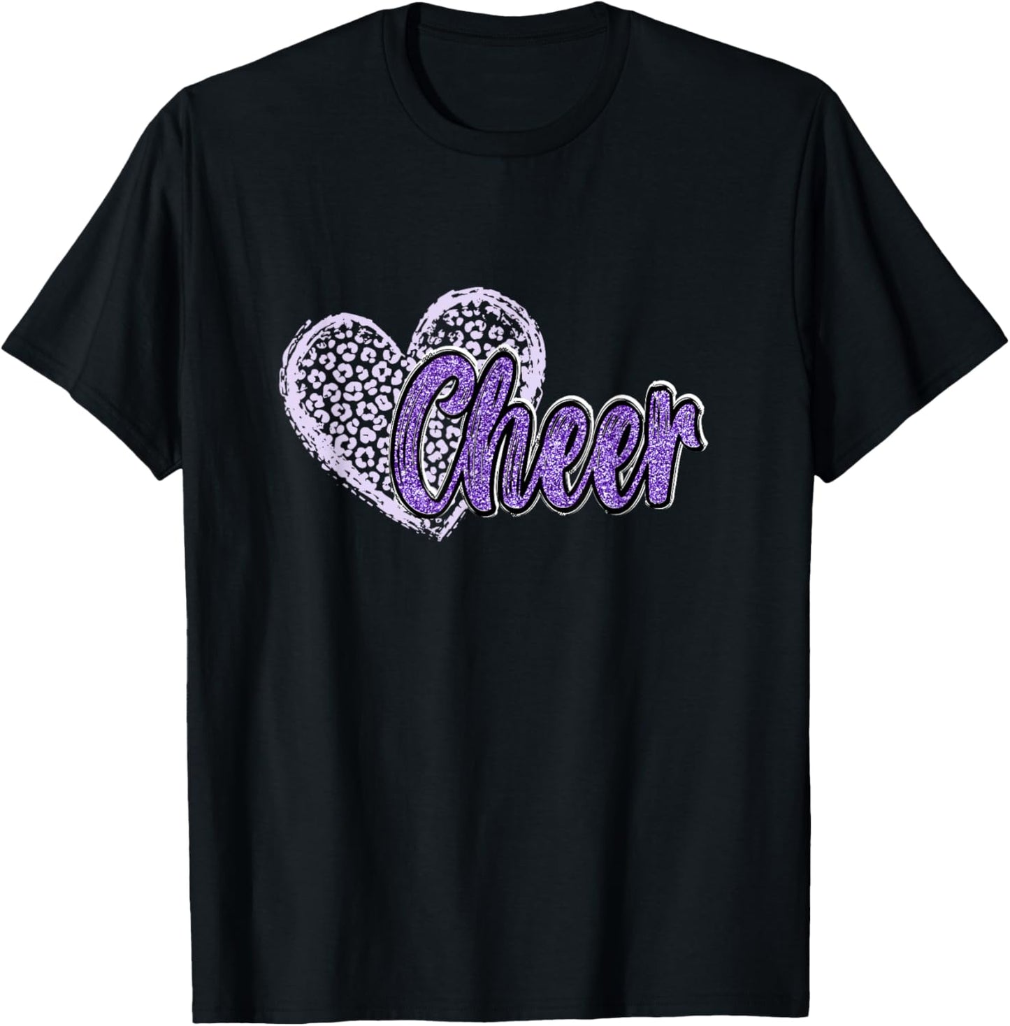 Cheer Shirt, Megaphone Purple Leopard Cheetah Print T-Shirt - T-Shirt | Black