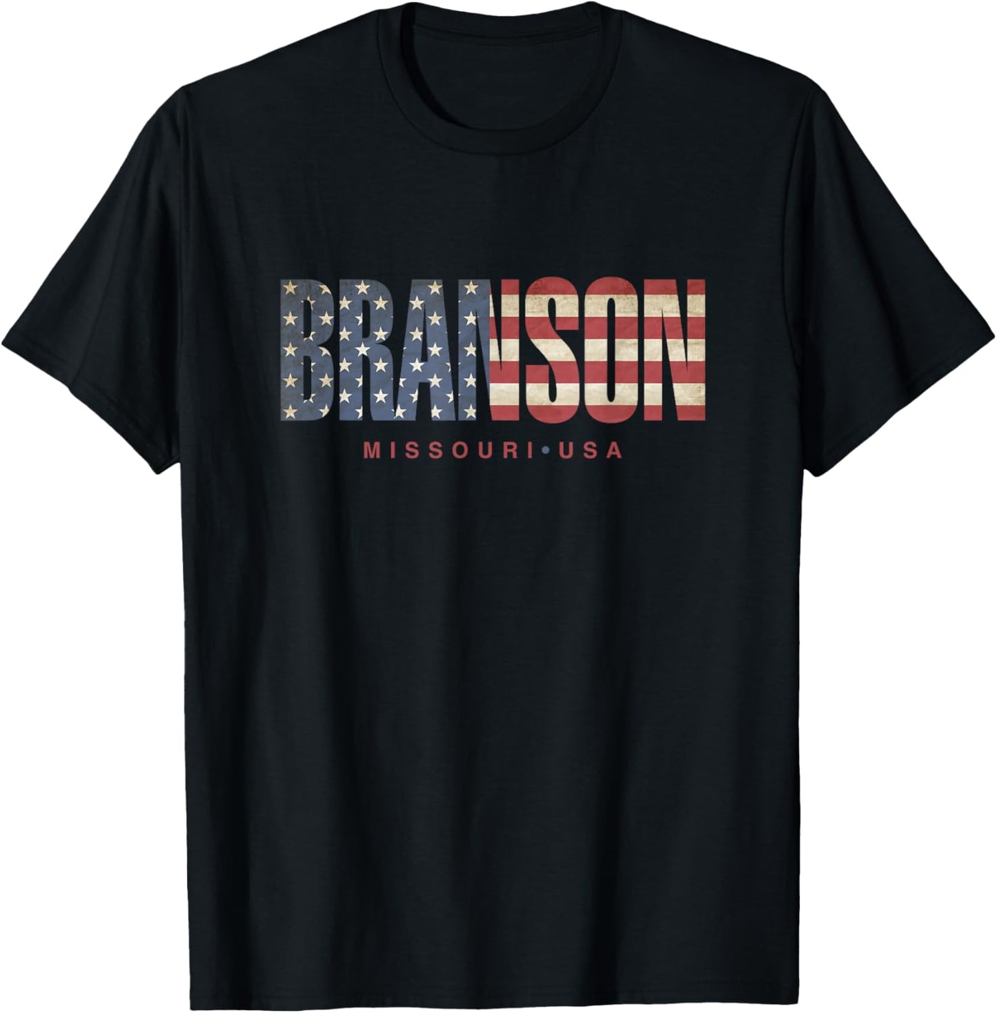 Branson Missouri Vintage American Flag Design Kids Men T-Shirt - T-Shirt | Black