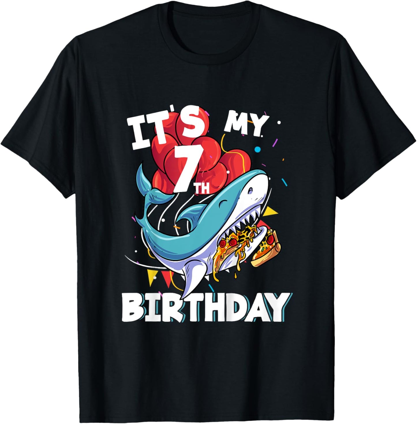 It's my 7th Birthday 7 Year Old Shark Birthday T-Shirt - T-Shirt | Black