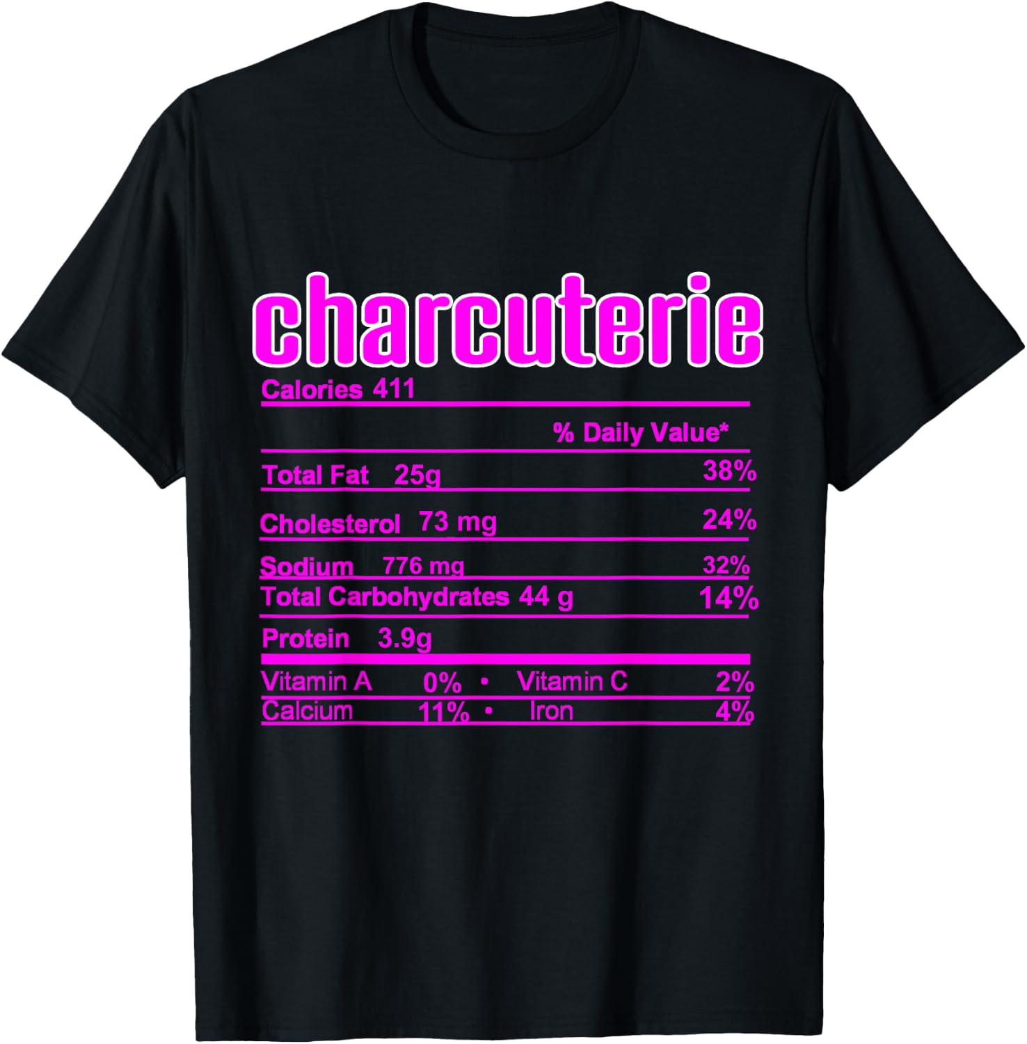 Thanksgiving Christmas Charcuterie Nutrition Fact T-Shirt - T-Shirt | Black