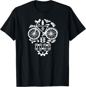 Funny Bicycle Cycling Sugar Skull Humor Graphic T-Shirt - T-Shirt | Black