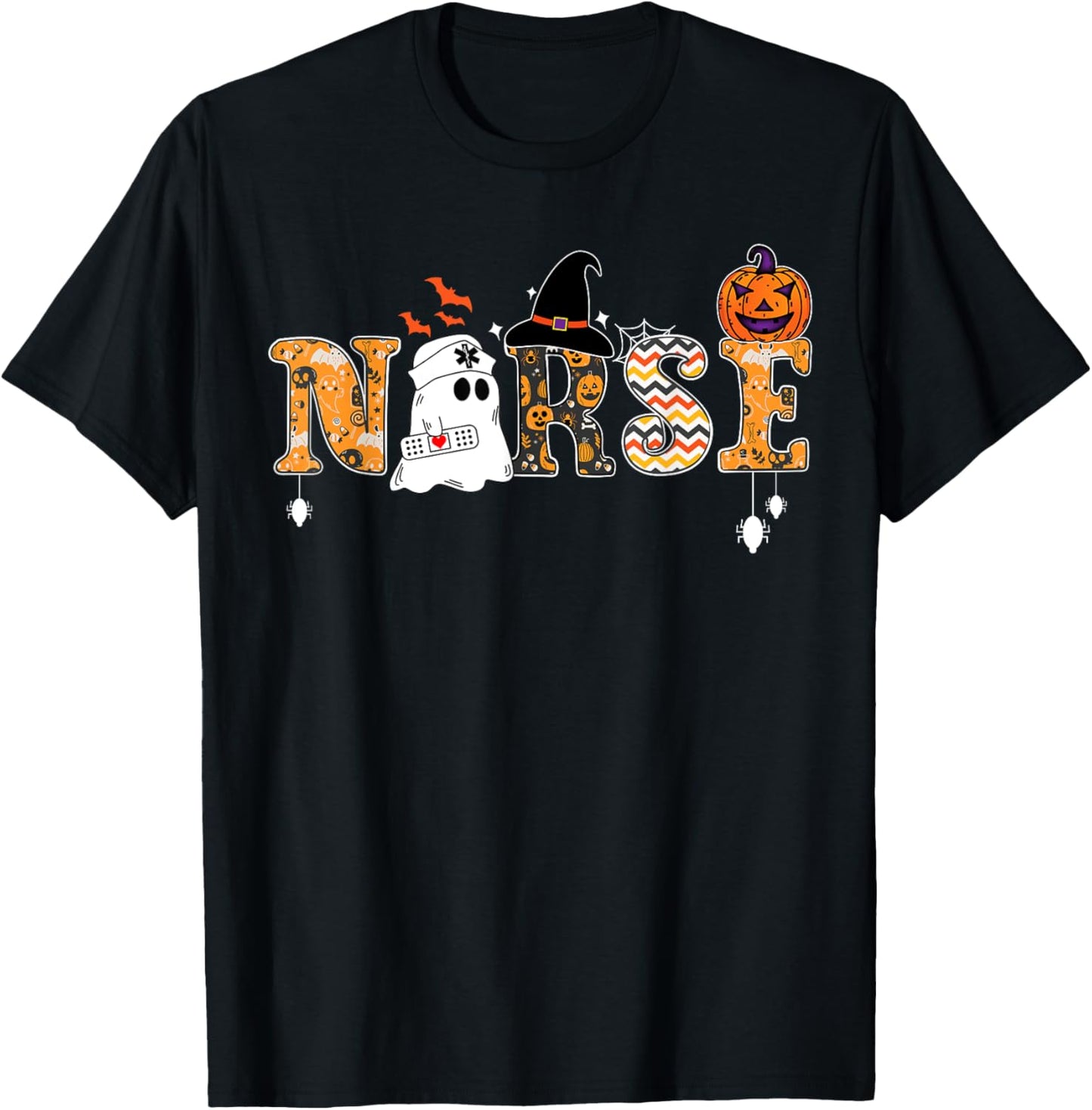 Halloween Nurse Nursing Cute Health Worker Halloween Pattern T-Shirt - T-Shirt | Black