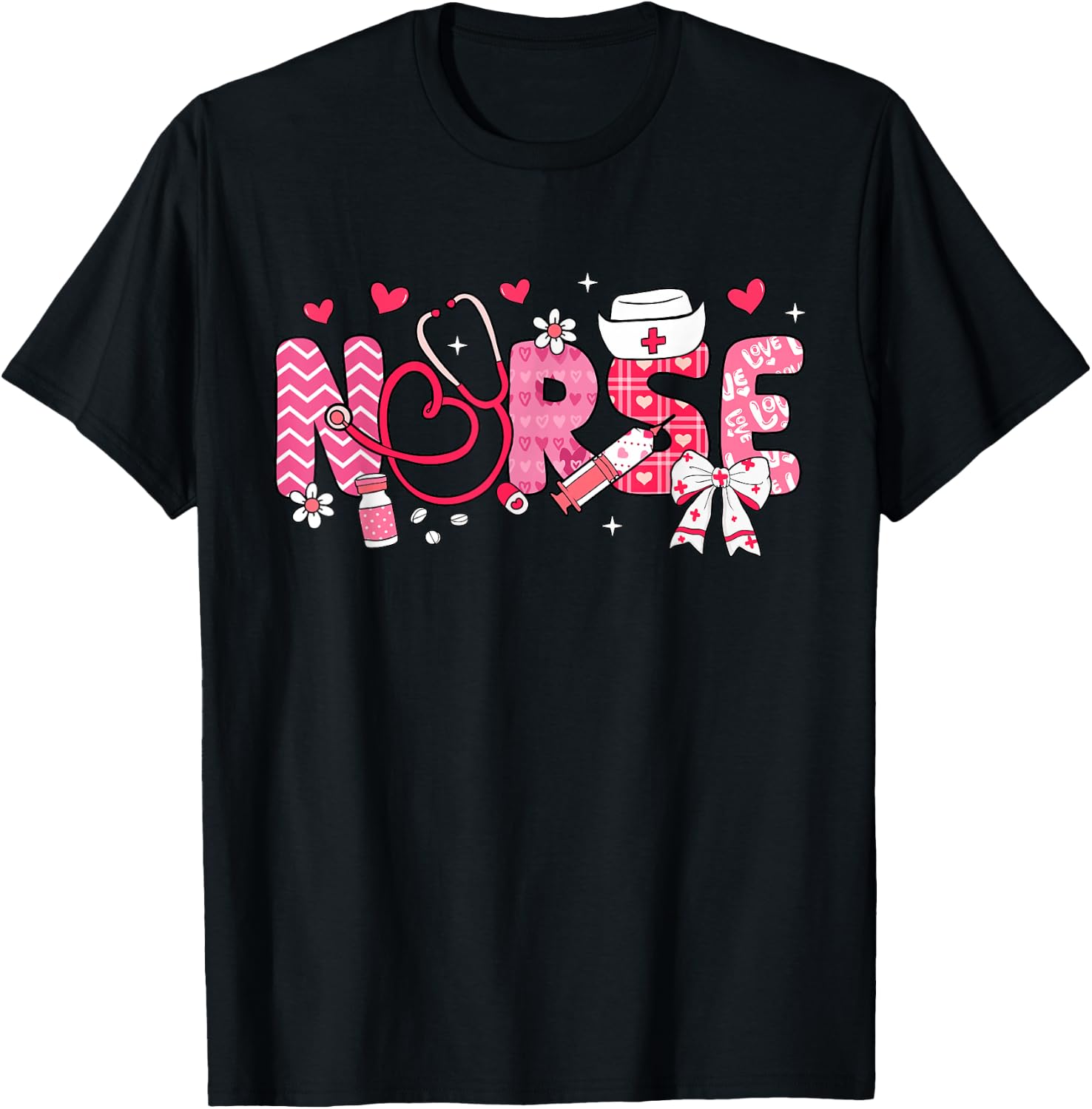 Nurse Valentines Day Valentine Scrub Top Women Scrubs NICU T-Shirt - T-Shirt | Black