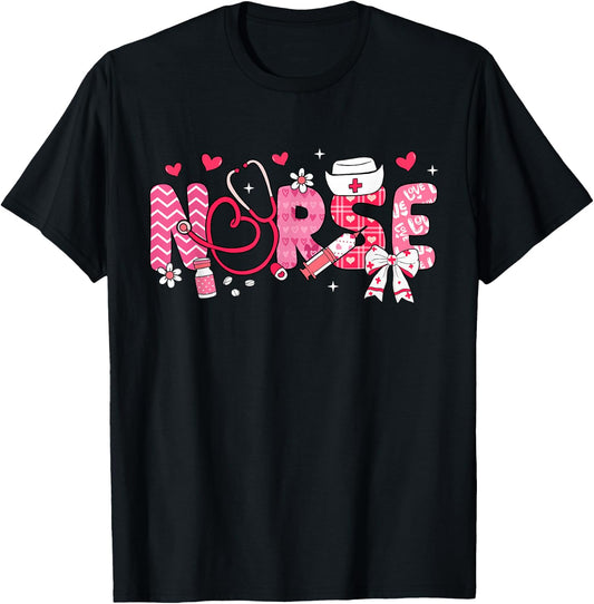 Nurse Valentines Day Valentine Scrub Top Women Scrubs NICU T-Shirt - T-Shirt | Black