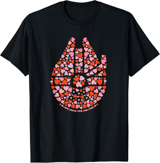 Star Wars Valentine’s Day Millennium Falcon Love Hearts T-Shirt - T-Shirt | Black