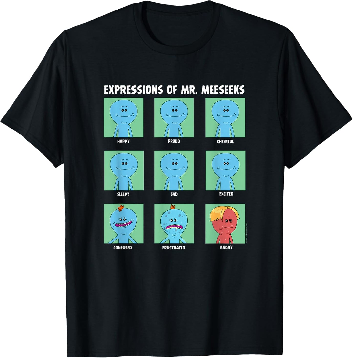 Rick and Morty Expressions of Mr. Meeseeks Small T-Shirt - T-Shirt | Black