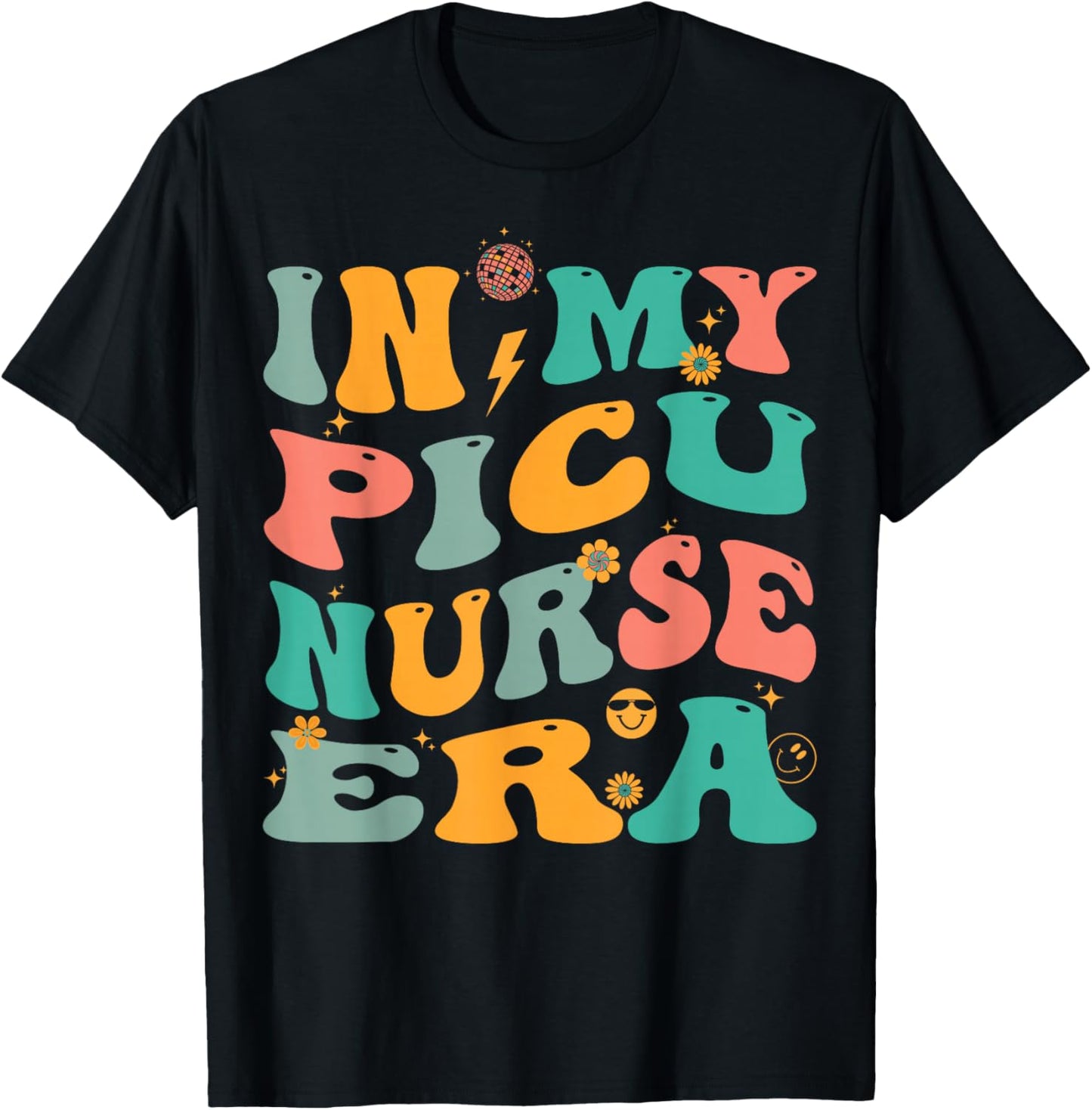In My PICU Nurse Era Retro Pediatric ICU Nursing T-Shirt - T-Shirt | Black