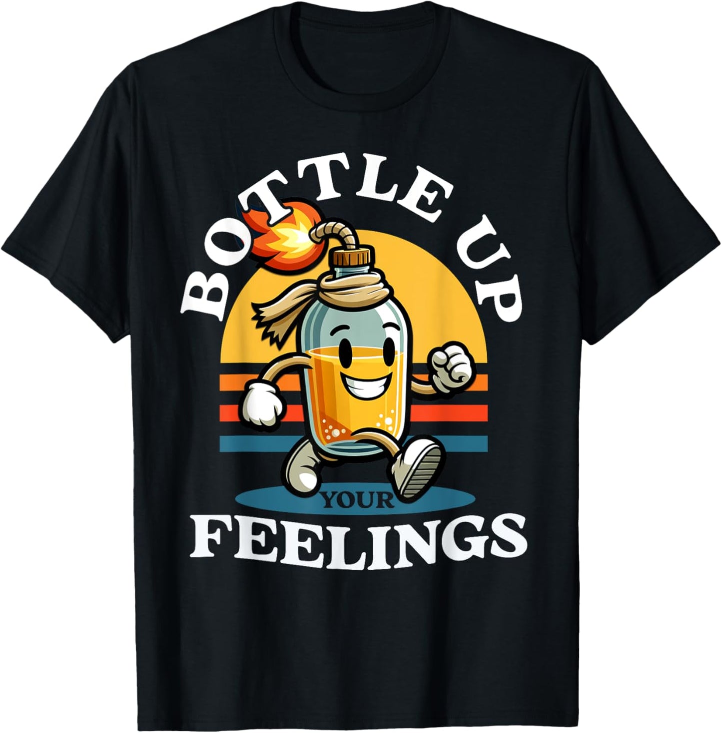 Bottle Up Your Feelings Funny Cartoon Retro Vintage T-Shirt - T-Shirt | Black