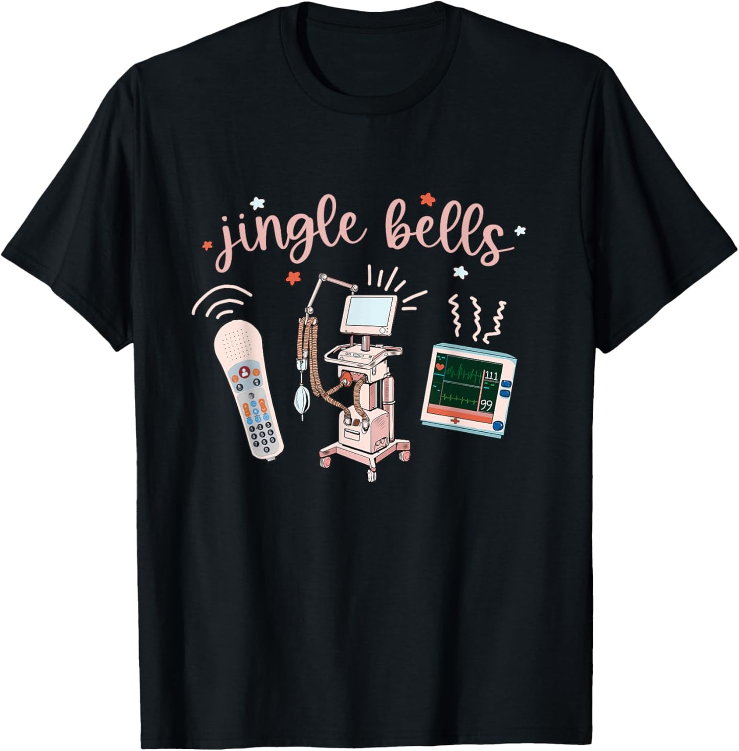 Jingle Bell Telemetry Nurse Christmas Crew Tele Tech Xmas T-Shirt - T-Shirt | Black